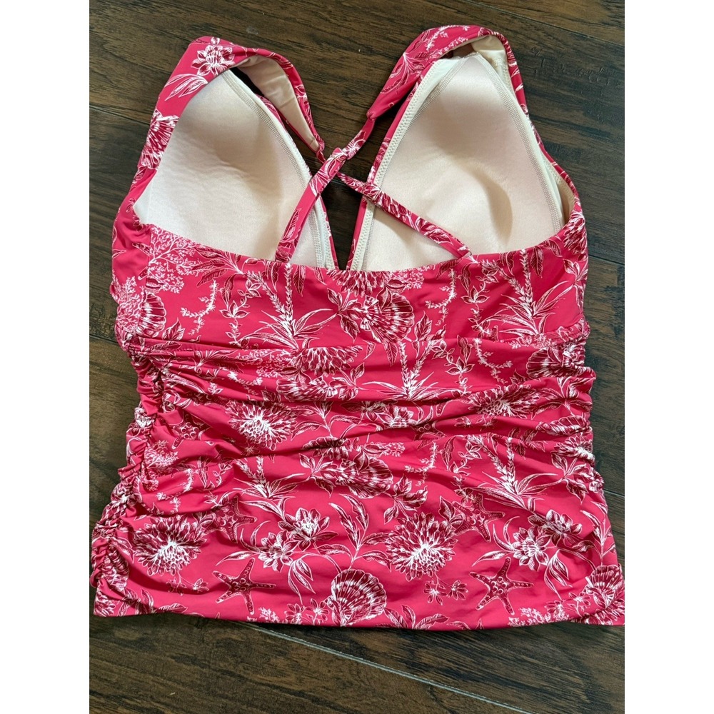 Garnet Hill Pink Tankini Swim Top & Skirt Ruched Sides Floral Paisley 12/14 - Picture 4 of 8